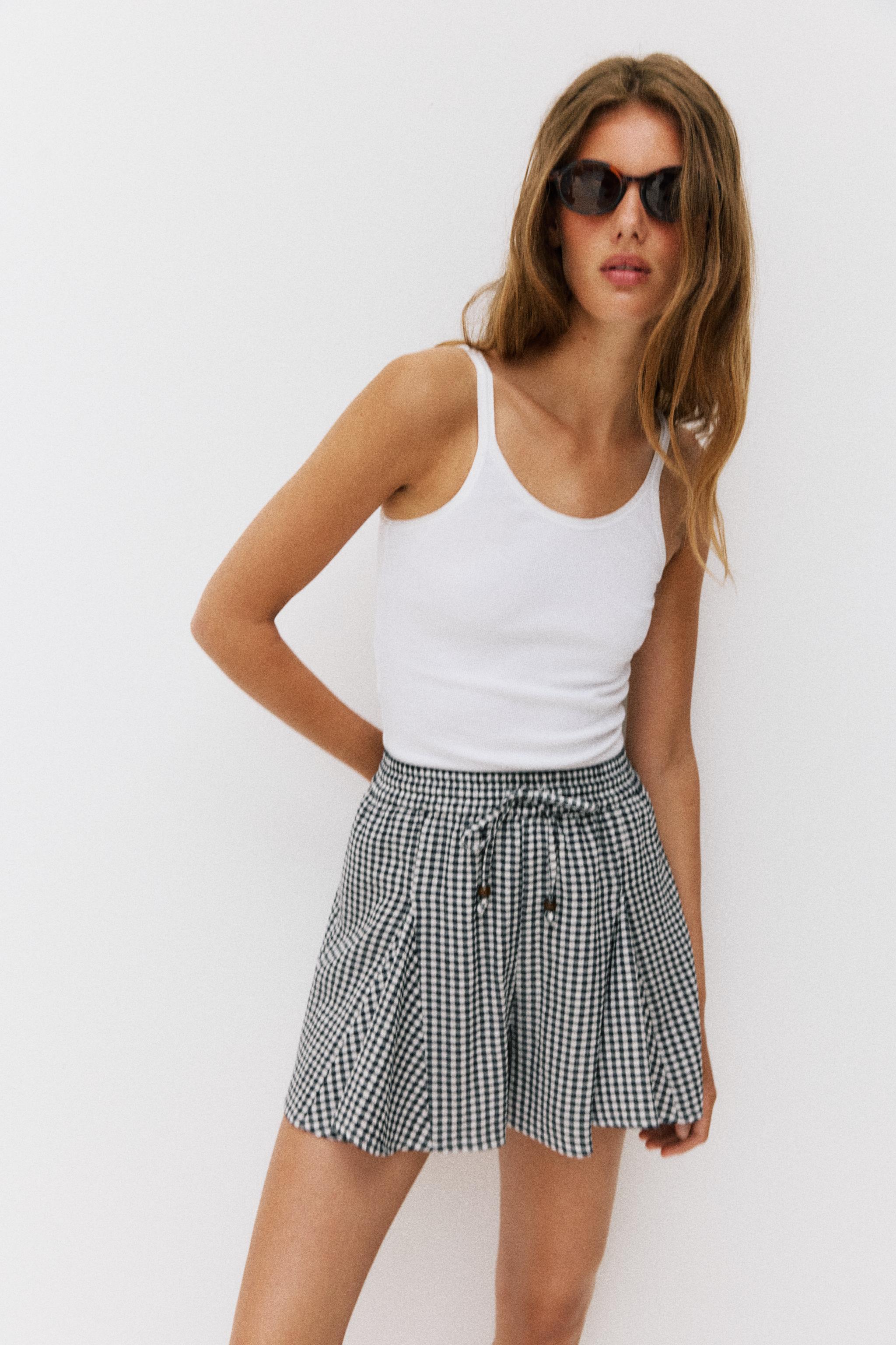 JUPE-PANTALON À CARREAUX VICHY ET ÉVASE